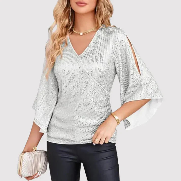 Chelsey Women’s Glitter Wrap Top