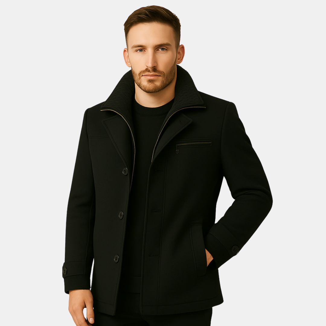 DAVID COAT WITH ZIP & BUTTON CLOSURE