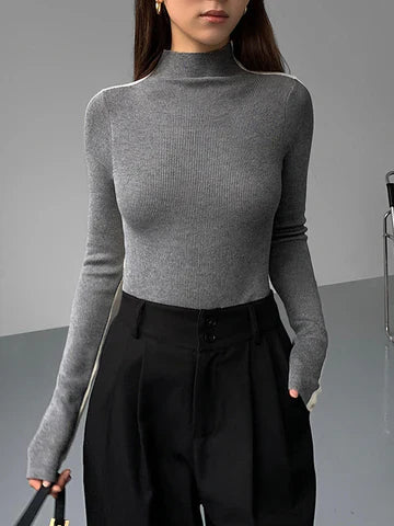 Elle Turtleneck Top with Contrasting Sleeves