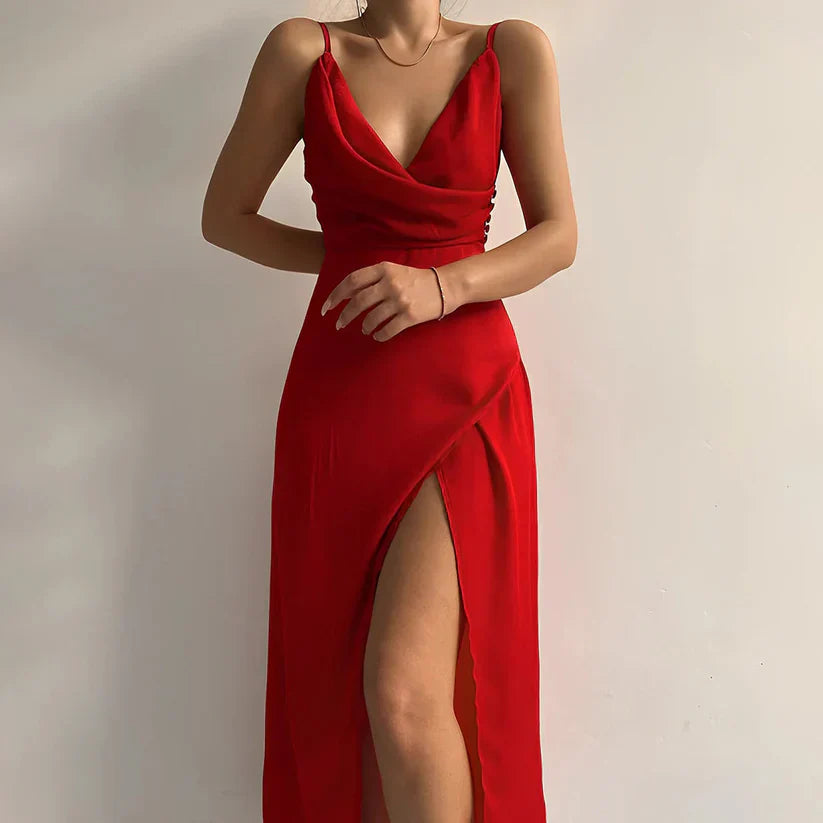 Faith Satin Look Maxi Dress With Slit