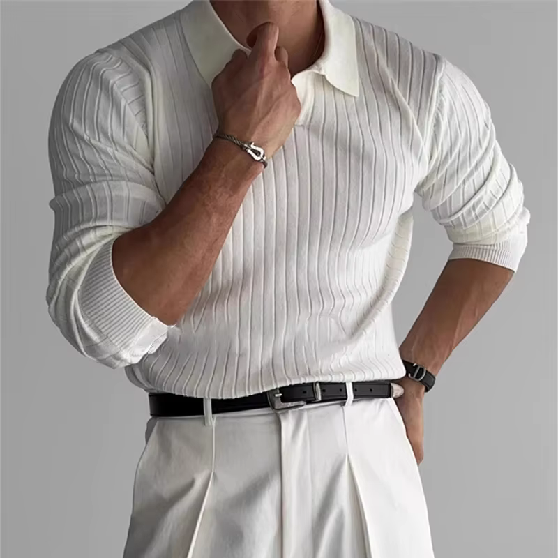 Jackson Ribbed Long Sleeve Polo