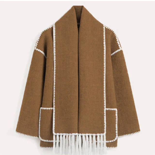 JADE OVERSIZED COAT WITH FRINGE AND STITCH DETAIL
