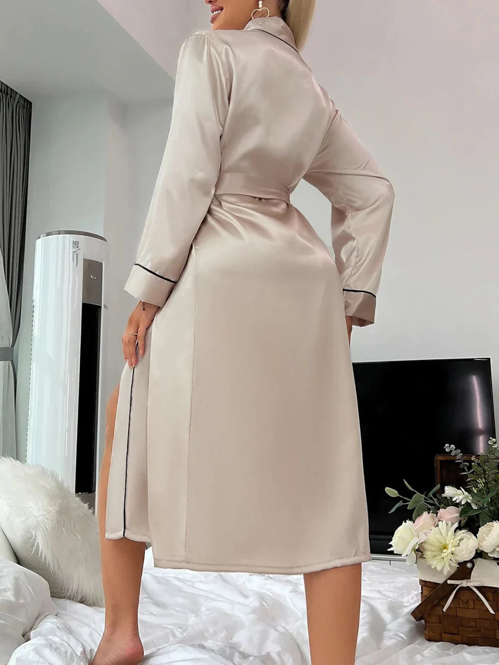 Jaycie Women’s Satin Robe with Waist Tie