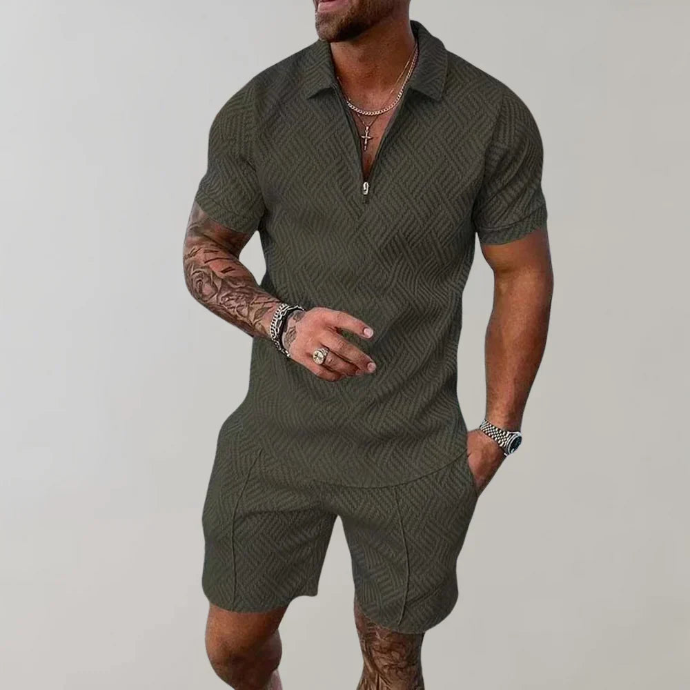 Jim Patterned Polo & Shorts Set for Men
