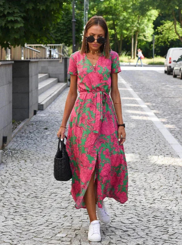 Milou Printed V-Neck Midi Dress