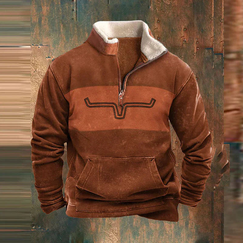 Stefan Men’s Aztec Sleeve Quarter-Zip Sweater