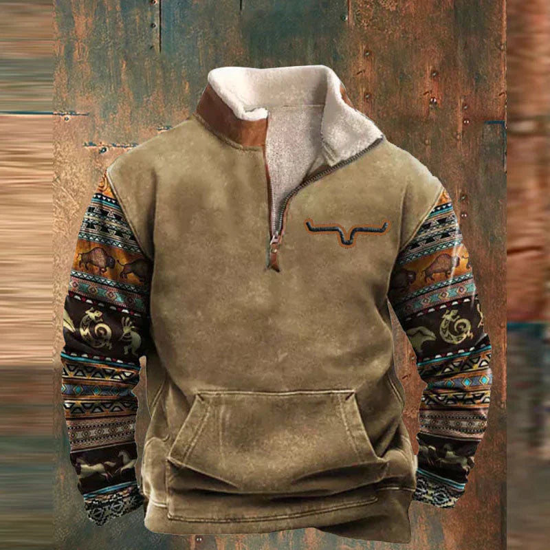 Stefan Men’s Aztec Sleeve Quarter-Zip Sweater