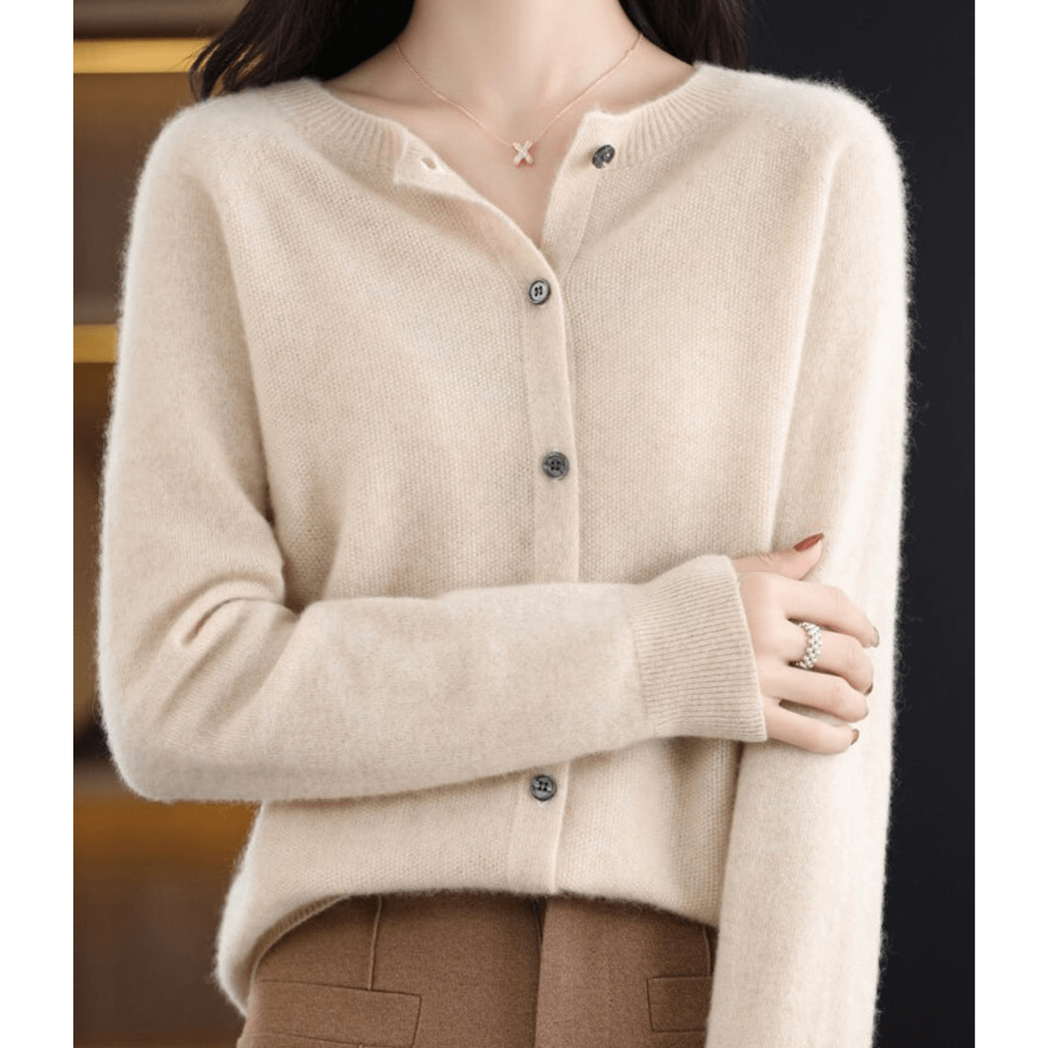 Faith Wool Ladies O-neck Cardigan Sweater