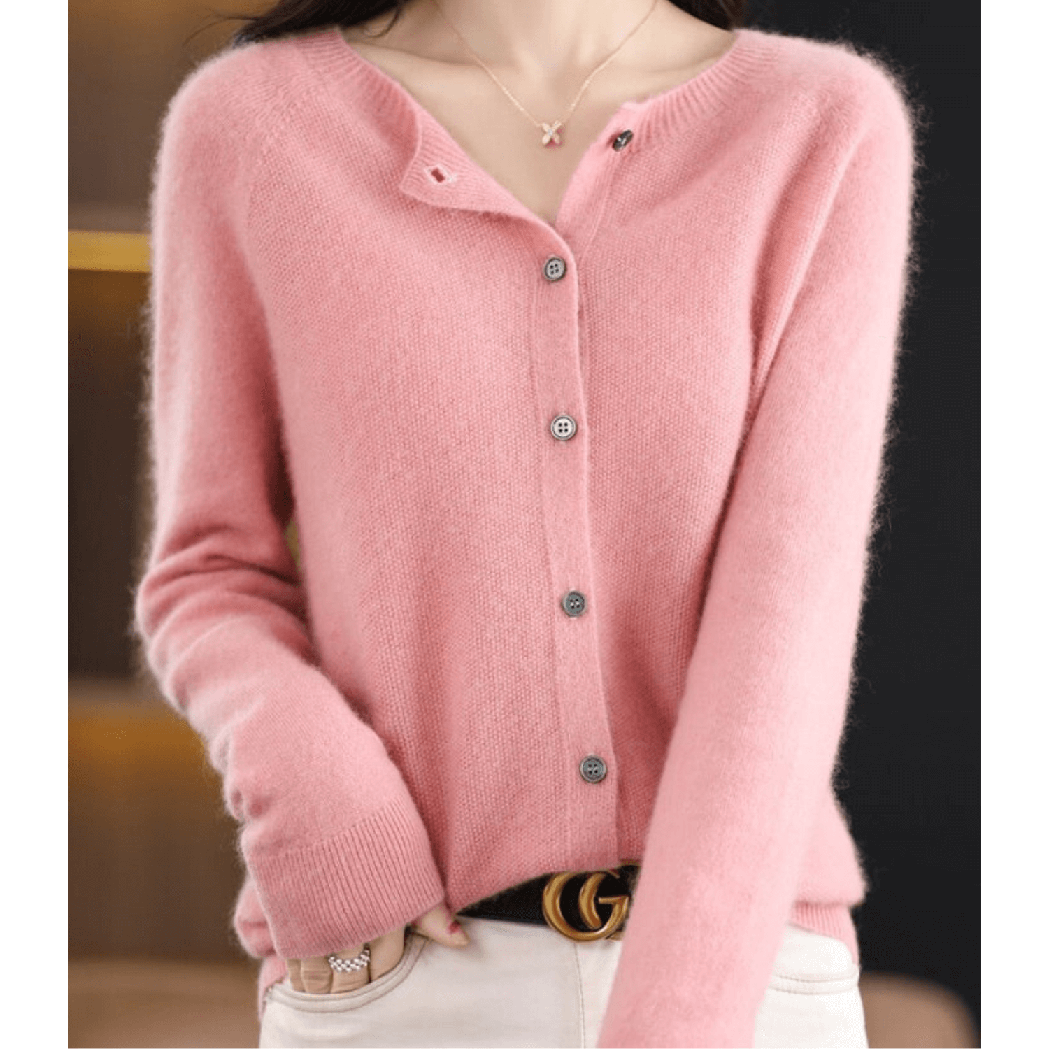 Faith Wool Ladies O-neck Cardigan Sweater