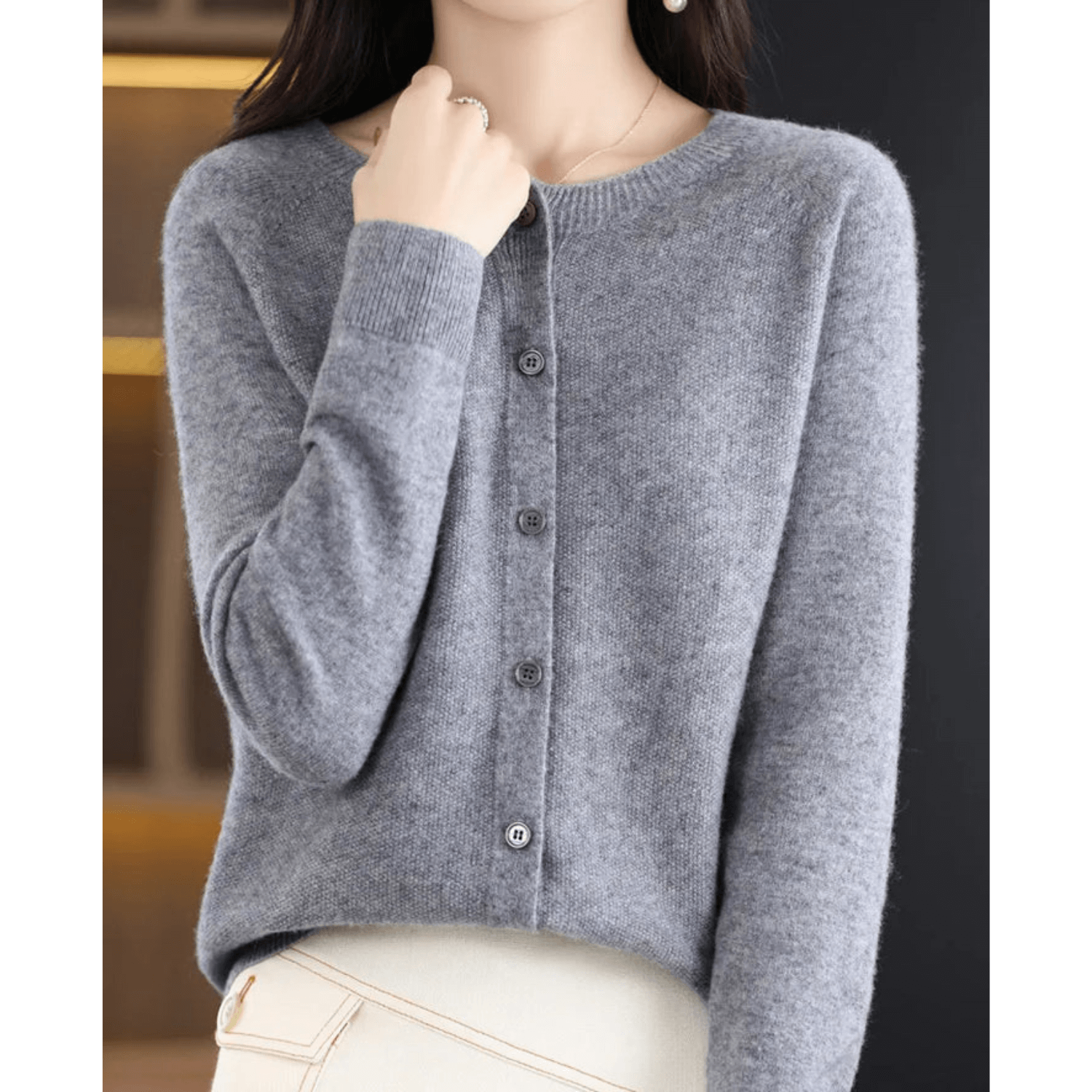 Faith Wool Ladies O-neck Cardigan Sweater