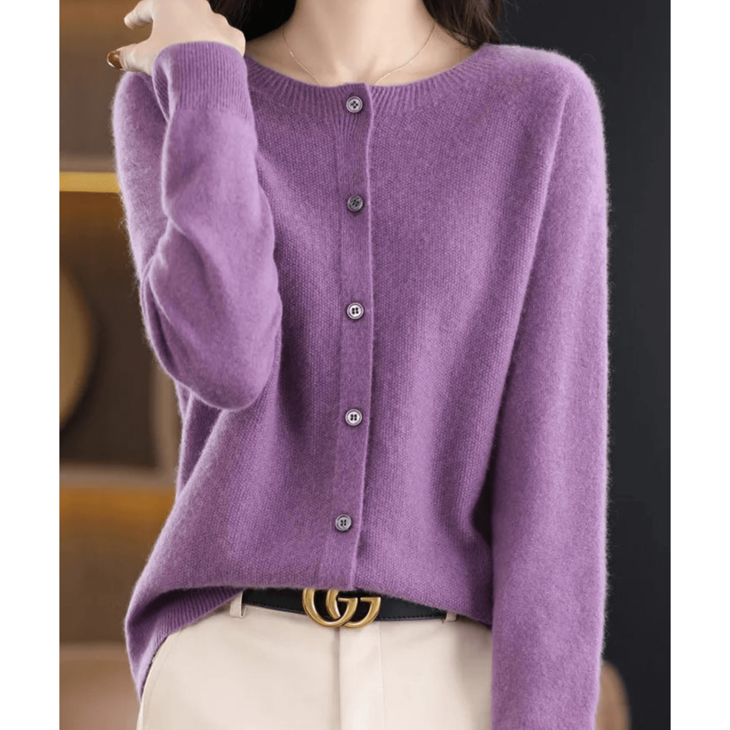 Faith Wool Ladies O-neck Cardigan Sweater