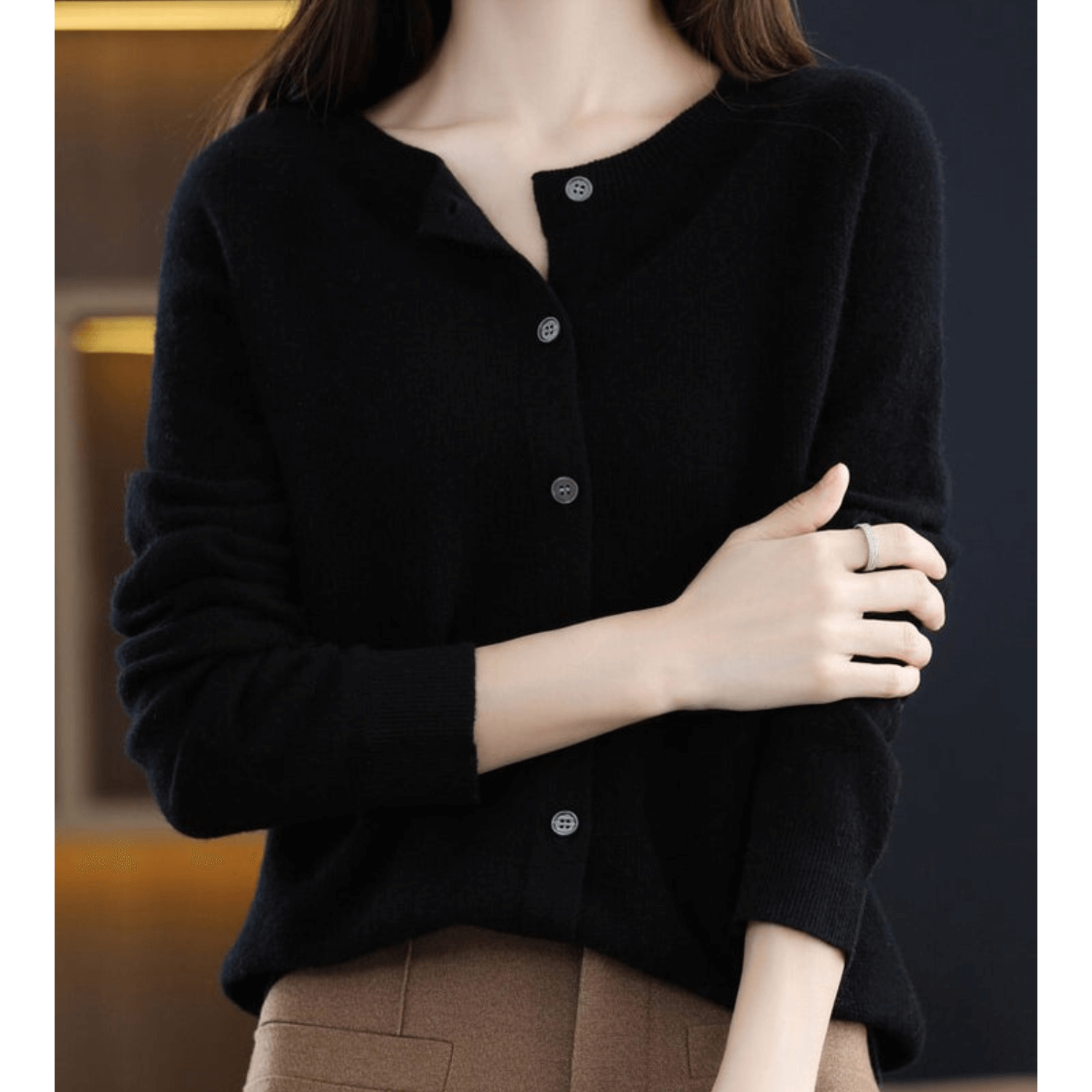 Faith Wool Ladies O-neck Cardigan Sweater