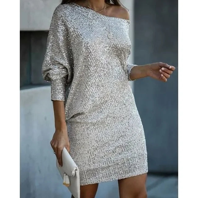 Alysha Off Shoulder Glitter Mini Dress