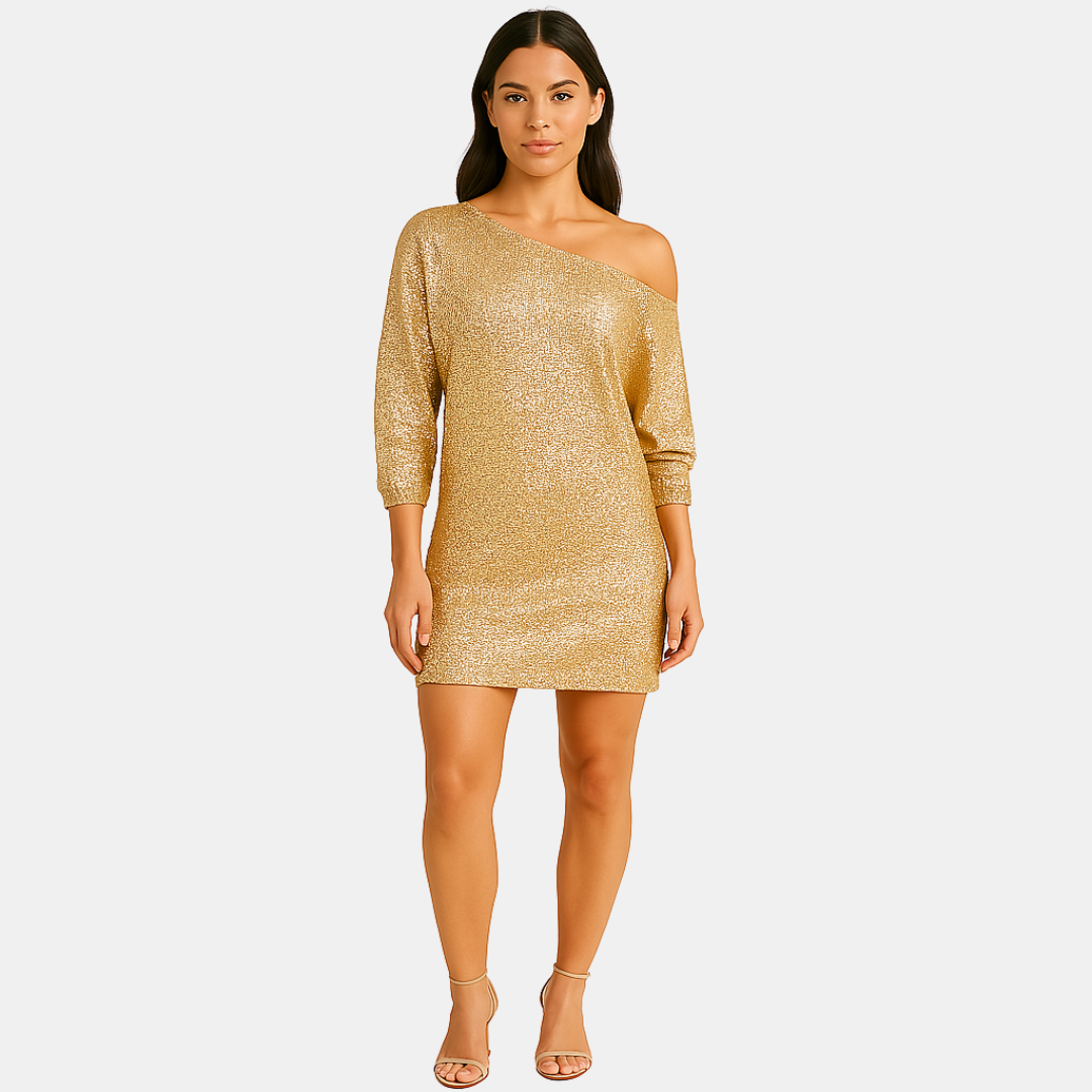 Alysha Off Shoulder Glitter Mini Dress