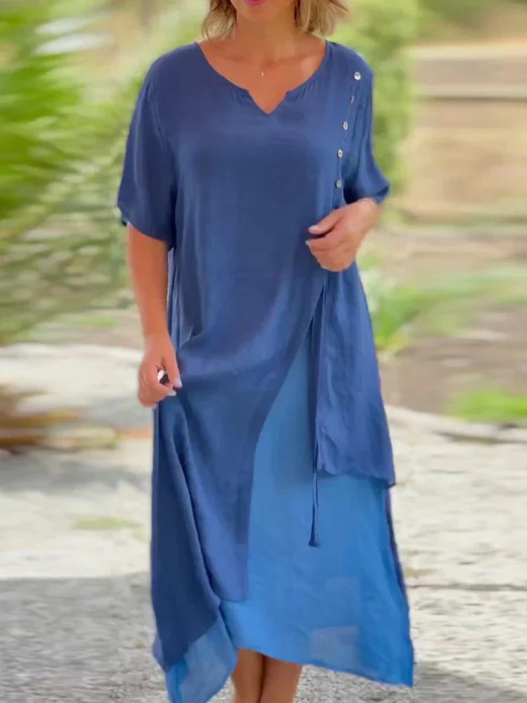 Amy V-Neck Layered Wrap Maxi Dress