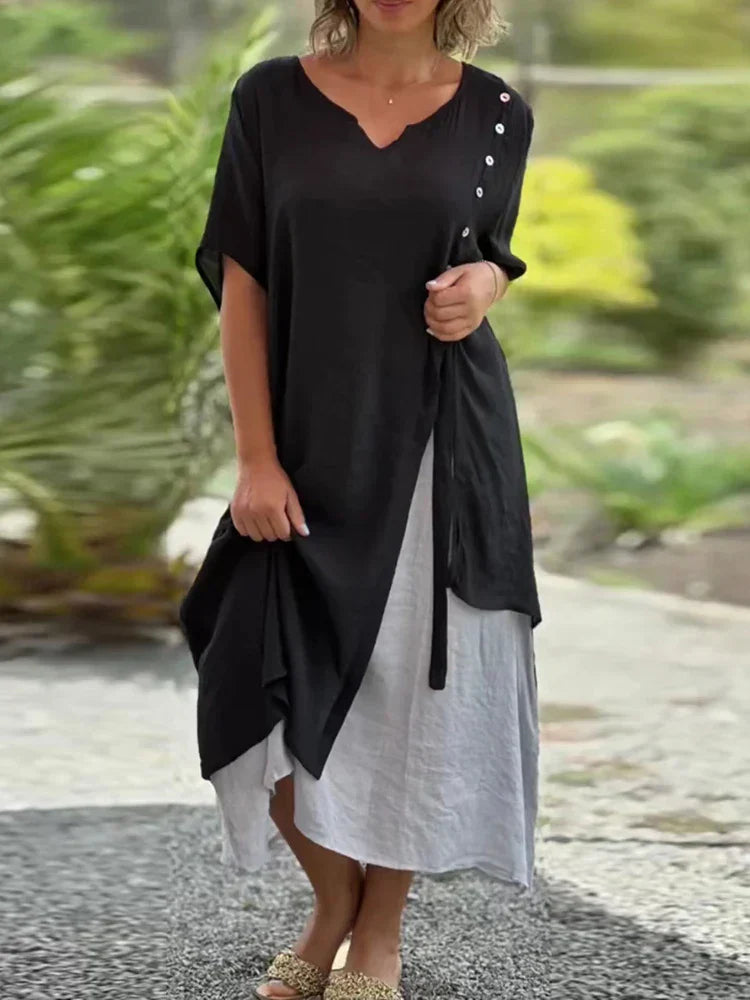 Amy V-Neck Layered Wrap Maxi Dress