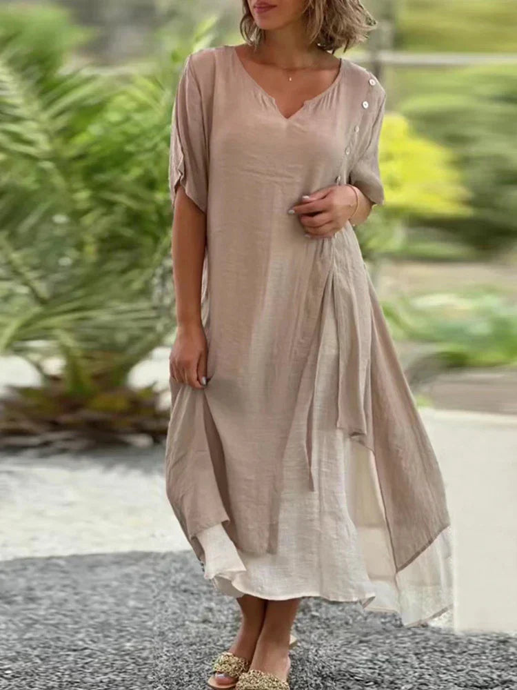 Amy V-Neck Layered Wrap Maxi Dress