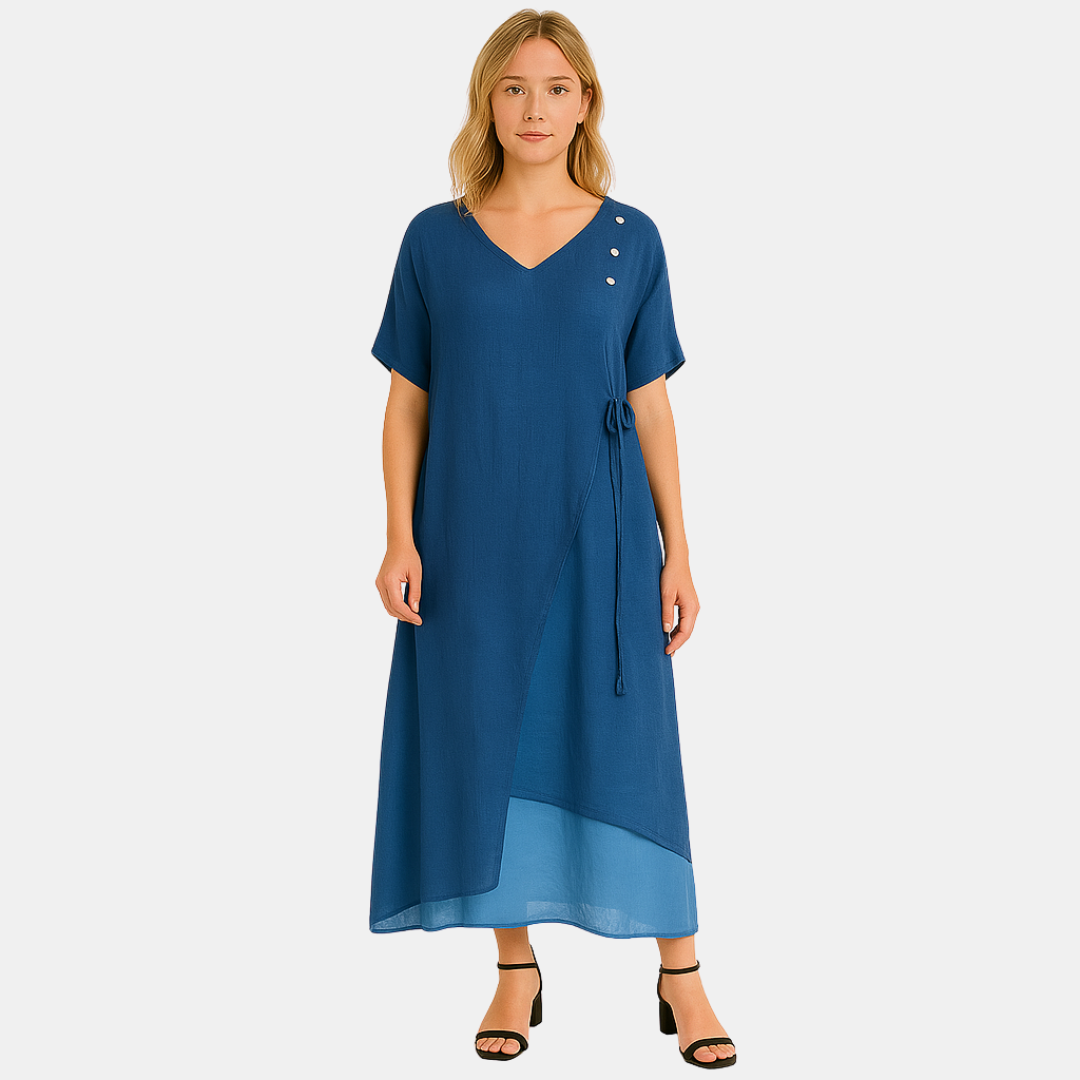 Amy V-Neck Layered Wrap Maxi Dress