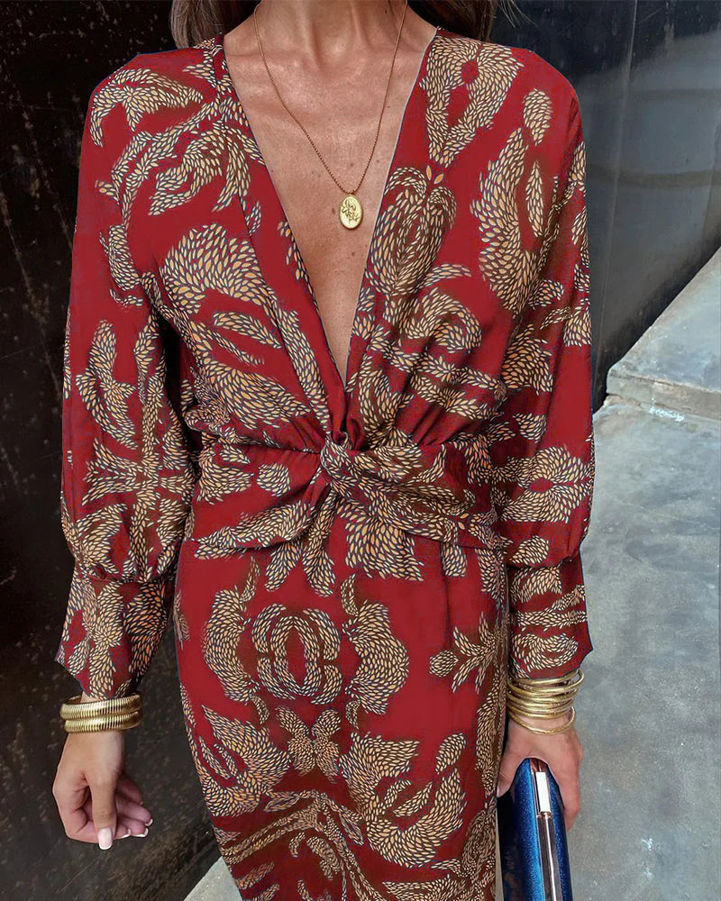 Audrey Printed V-Neck Maxi Dress