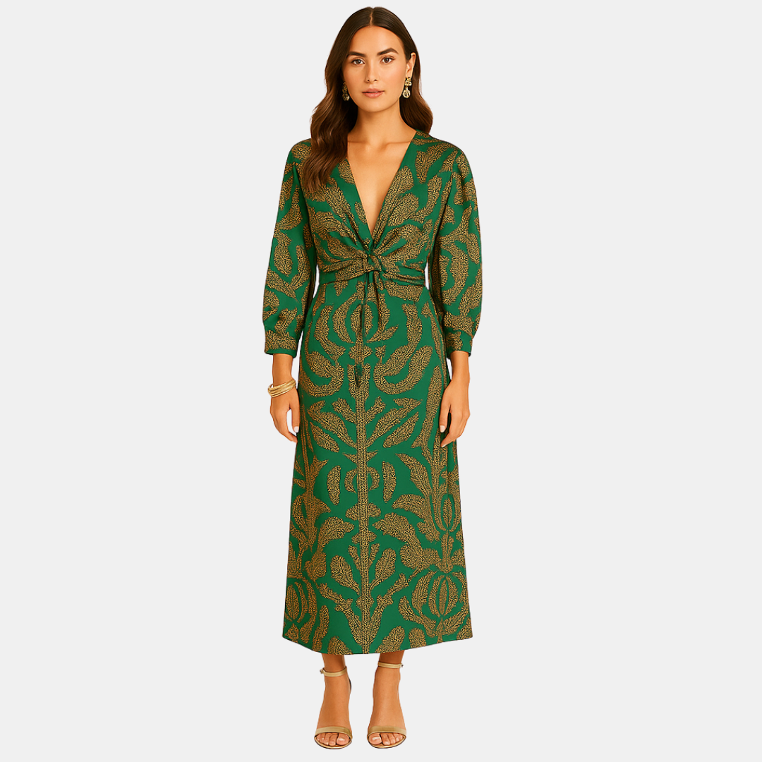 Audrey Printed V-Neck Maxi Dress