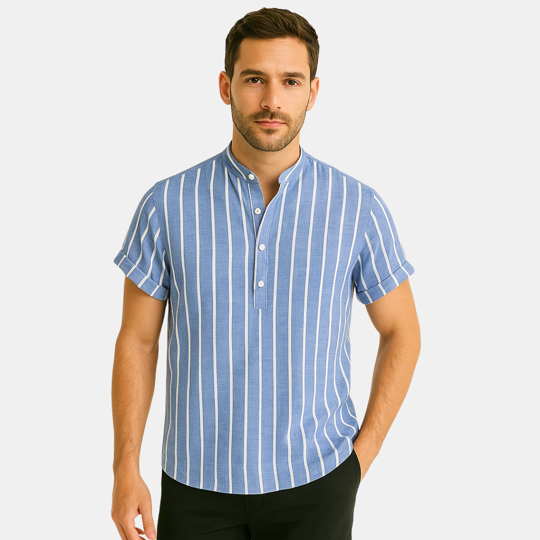 Cedric Striped Men’s Shirt with Stand Collar