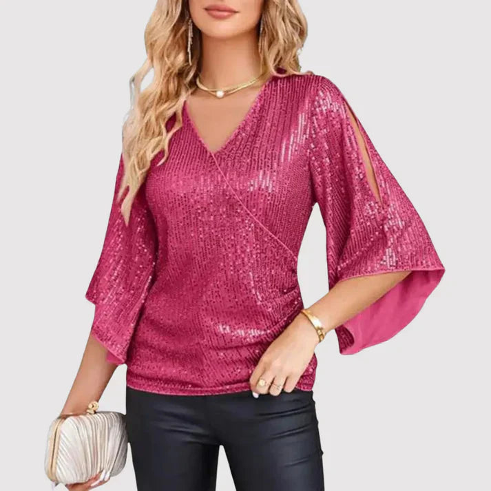 Chelsey Women’s Glitter Wrap Top