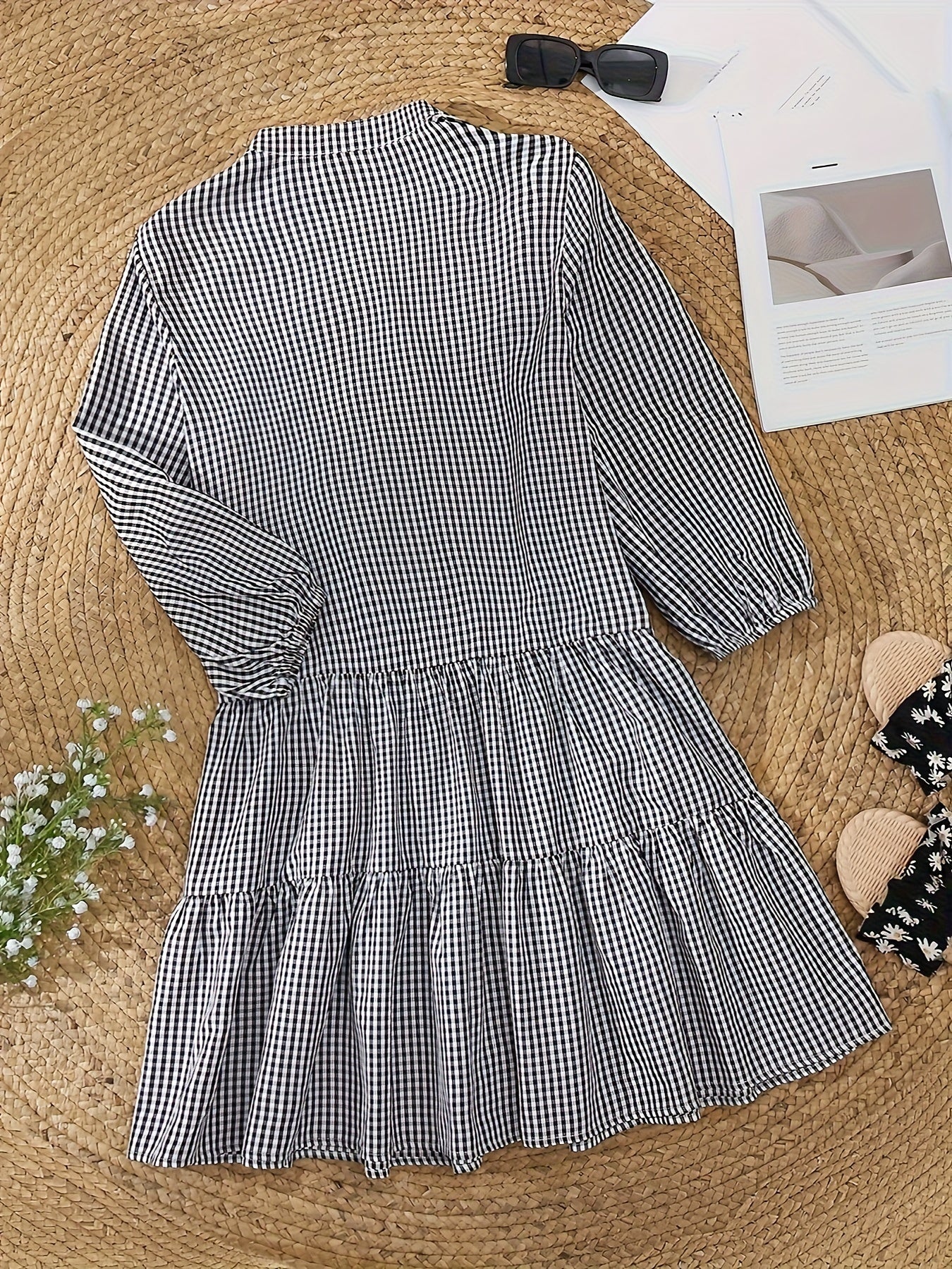 Diona Gingham Shirt Dress with 3/4 Sleeves