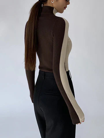 Elle Turtleneck Top with Contrasting Sleeves