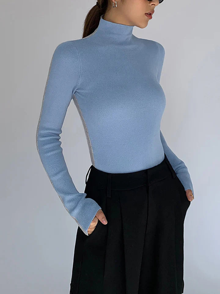 Elle Turtleneck Top with Contrasting Sleeves