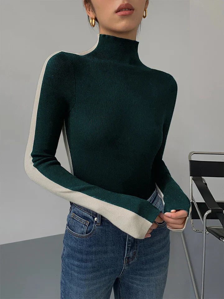 Elle Turtleneck Top with Contrasting Sleeves
