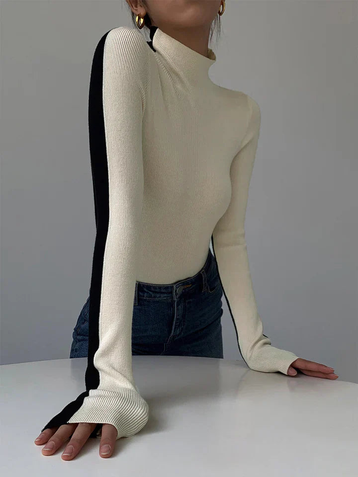 Elle Turtleneck Top with Contrasting Sleeves