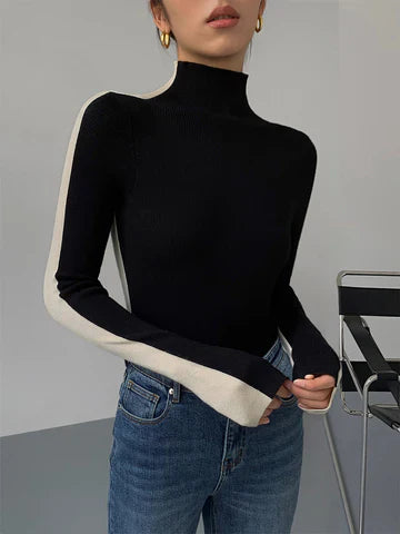 Elle Turtleneck Top with Contrasting Sleeves