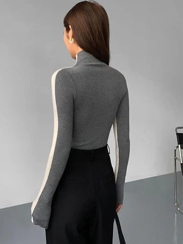 Elle Turtleneck Top with Contrasting Sleeves