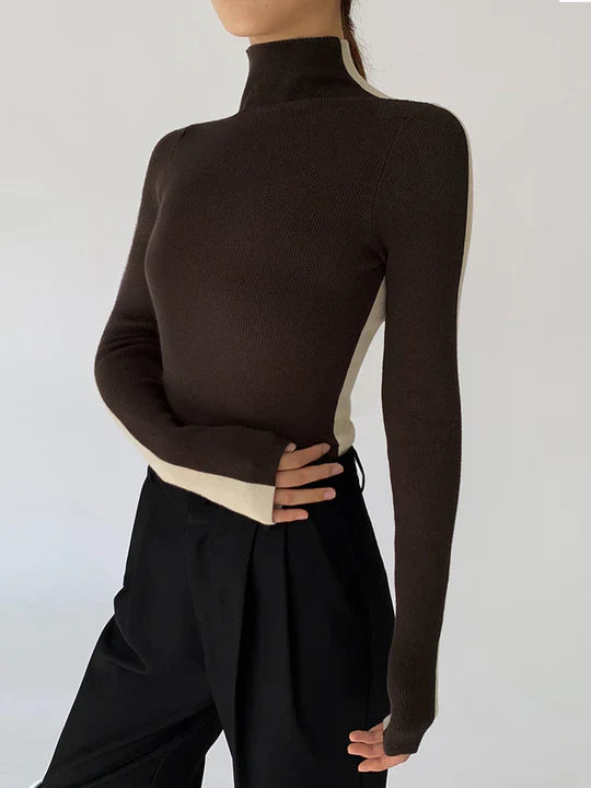 Elle Turtleneck Top with Contrasting Sleeves