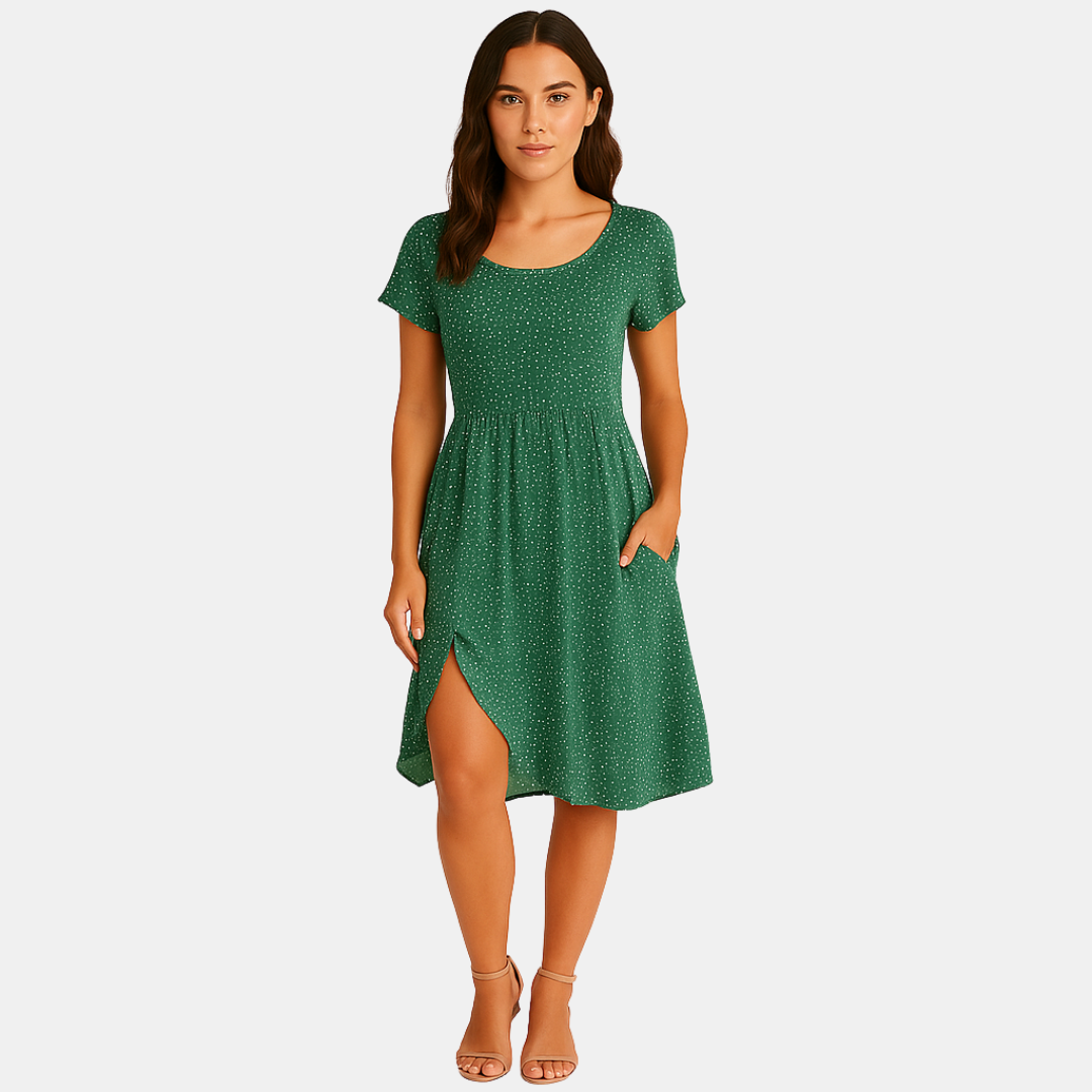 Elora Polka Dot Midi Dress with Front Slit