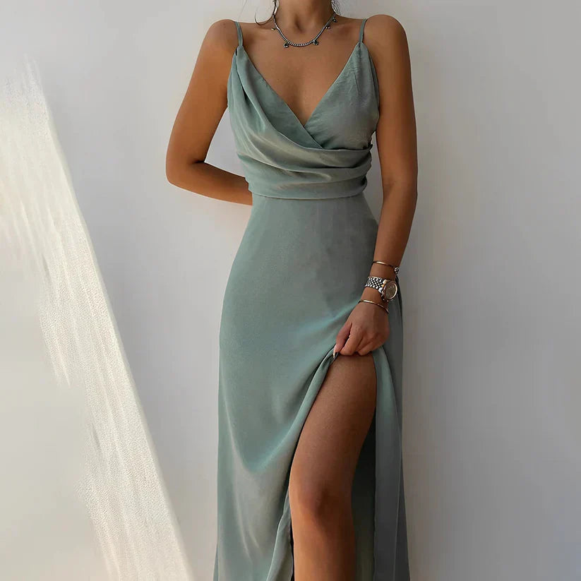 Faith Satin Look Maxi Dress With Slit