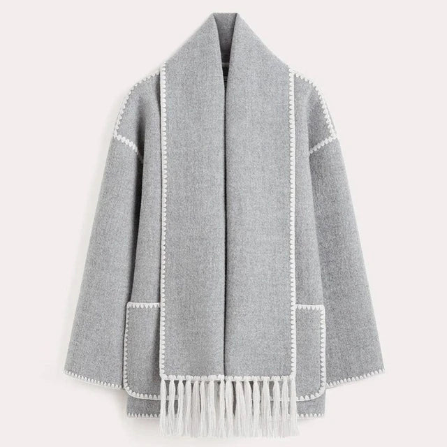 JADE OVERSIZED COAT WITH FRINGE AND STITCH DETAIL