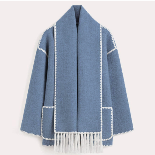 JADE OVERSIZED COAT WITH FRINGE AND STITCH DETAIL