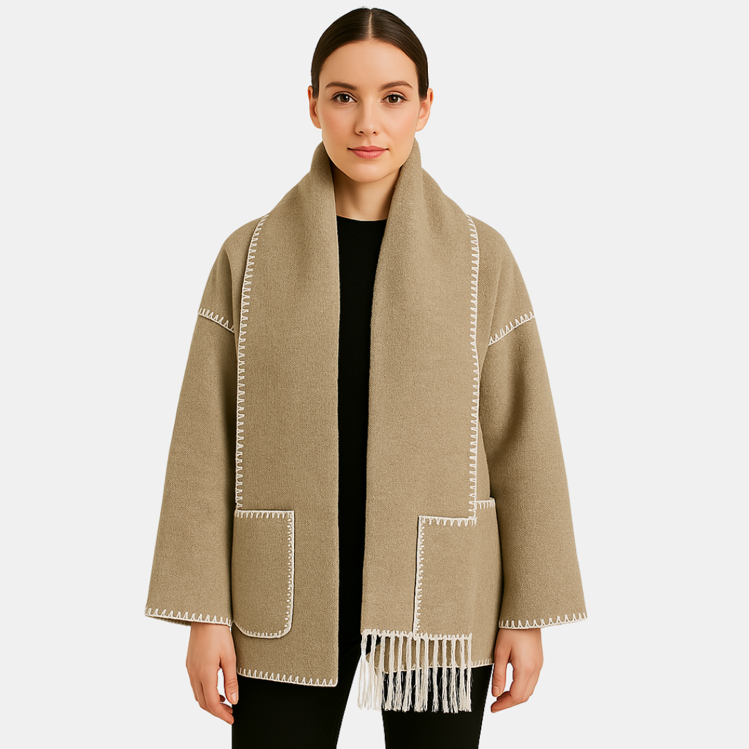 JADE OVERSIZED COAT WITH FRINGE AND STITCH DETAIL
