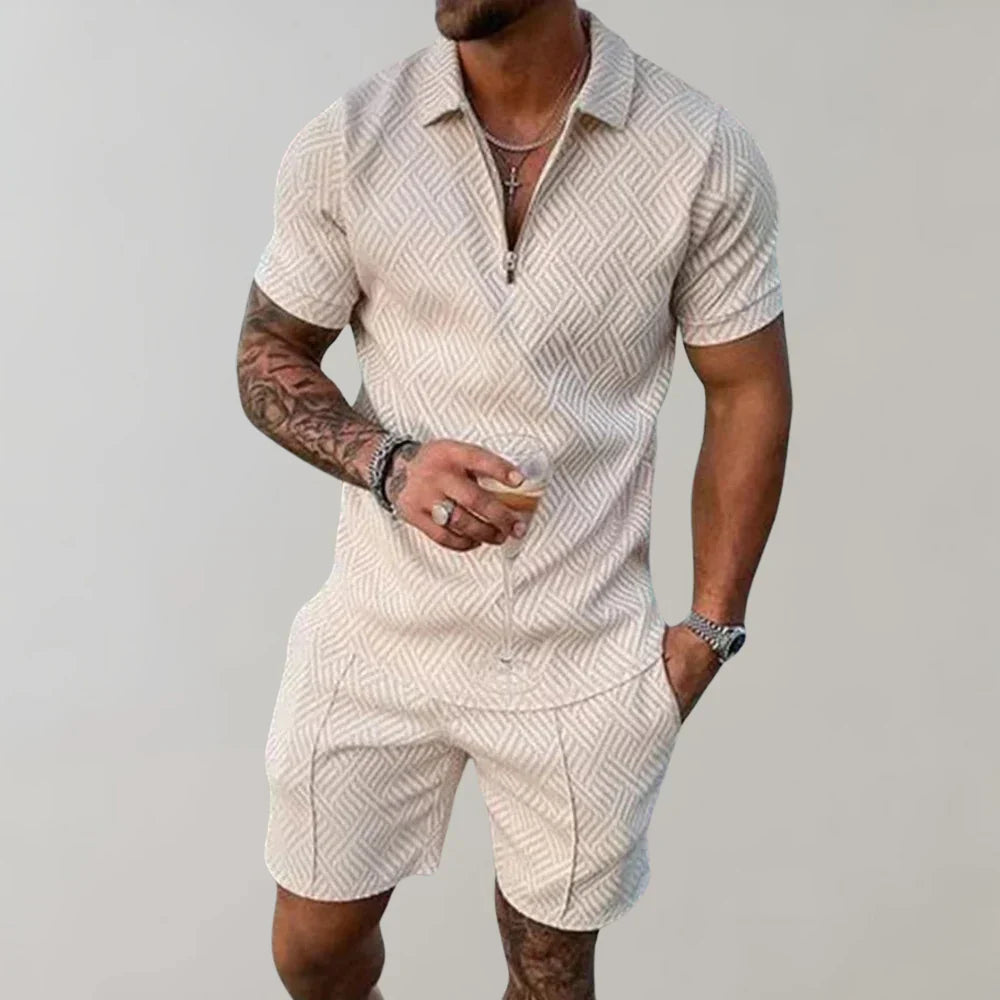 Jim Patterned Polo & Shorts Set for Men