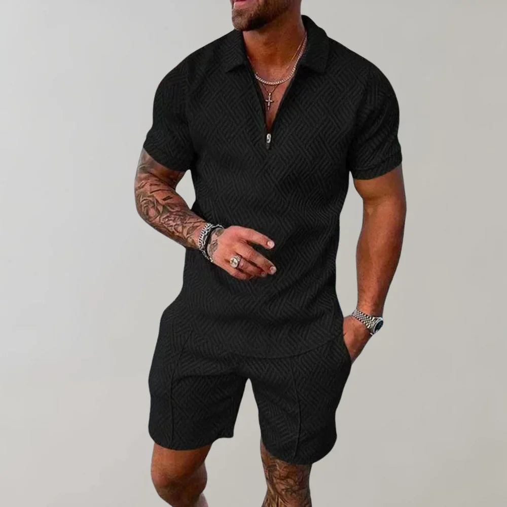 Jim Patterned Polo & Shorts Set for Men