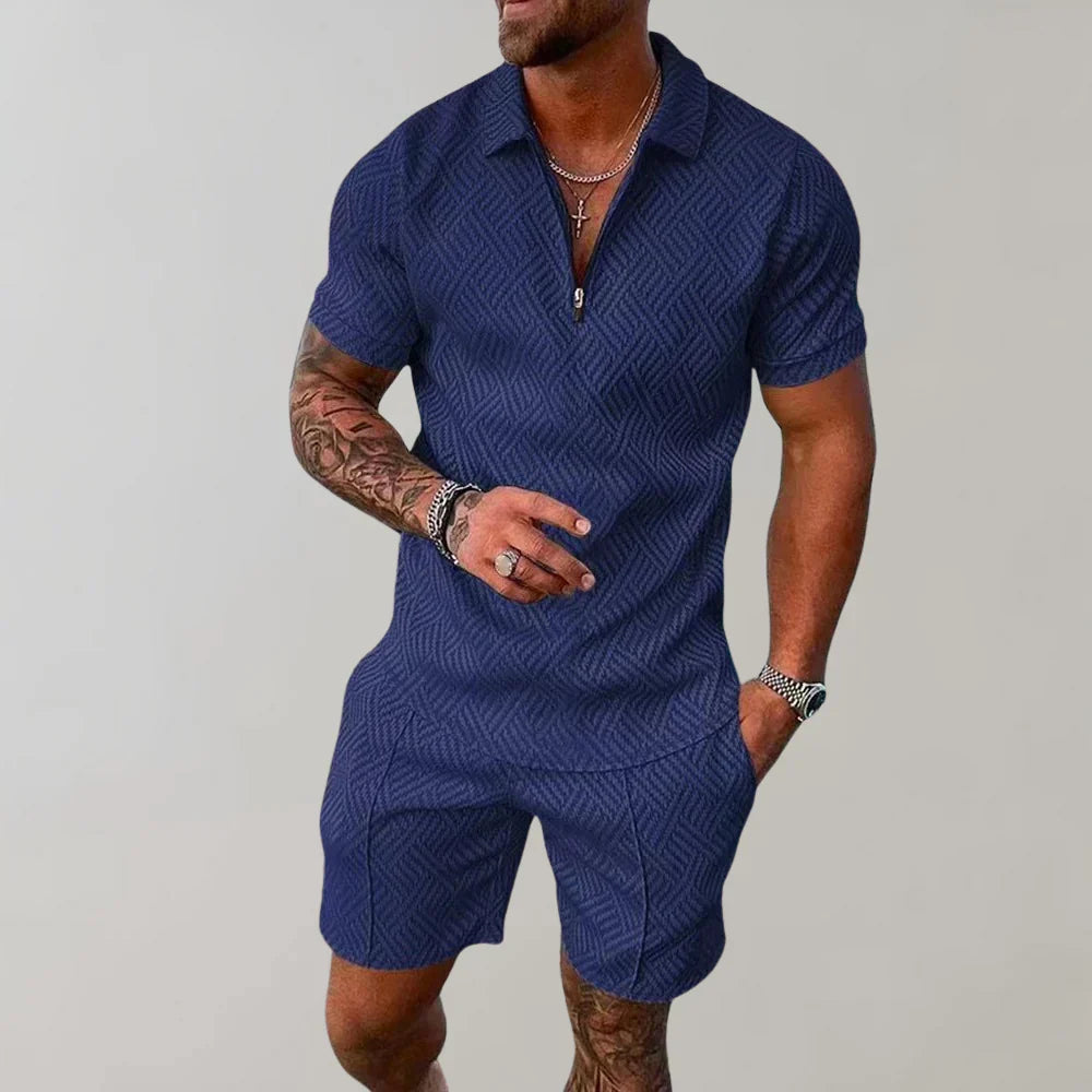 Jim Patterned Polo & Shorts Set for Men