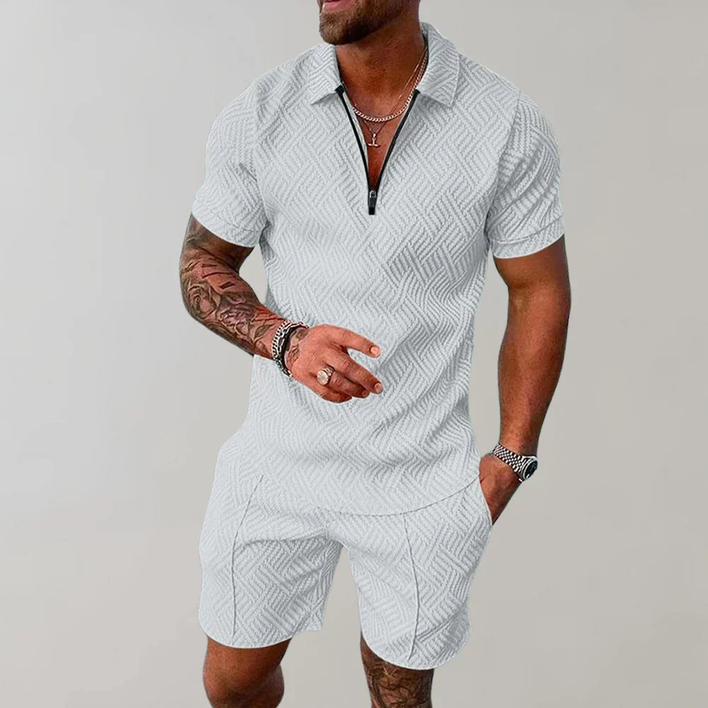 Jim Patterned Polo & Shorts Set for Men