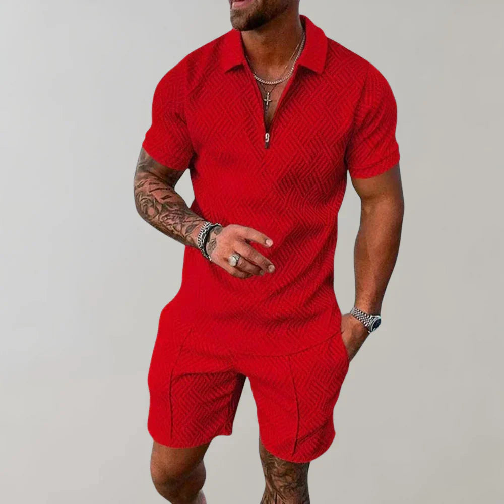 Jim Patterned Polo & Shorts Set for Men
