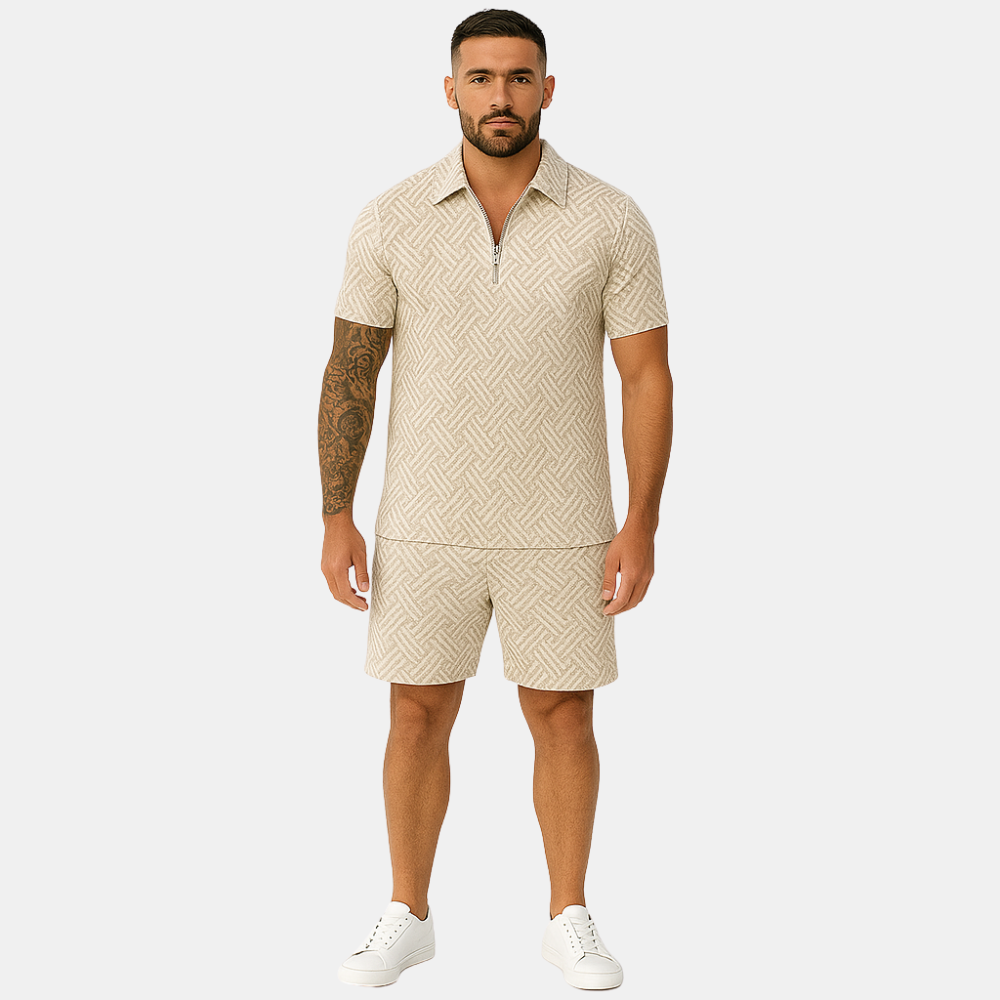 Jim Patterned Polo & Shorts Set for Men