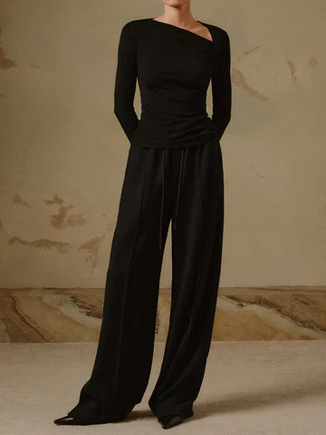 Joyce Asymmetric Neckline Long Sleeve Top