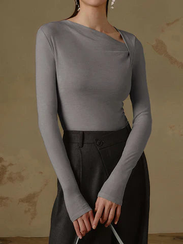 Joyce Asymmetric Neckline Long Sleeve Top