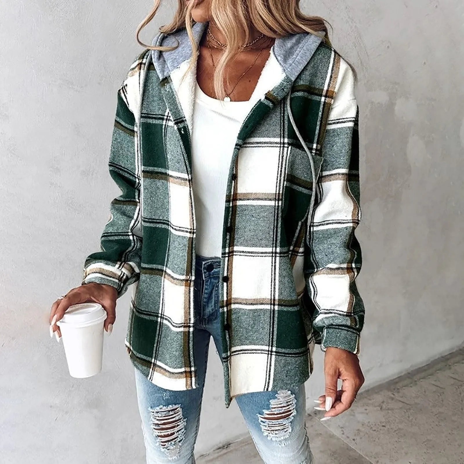 LARA CHECKERED OVERSHIRT WITH HOOD