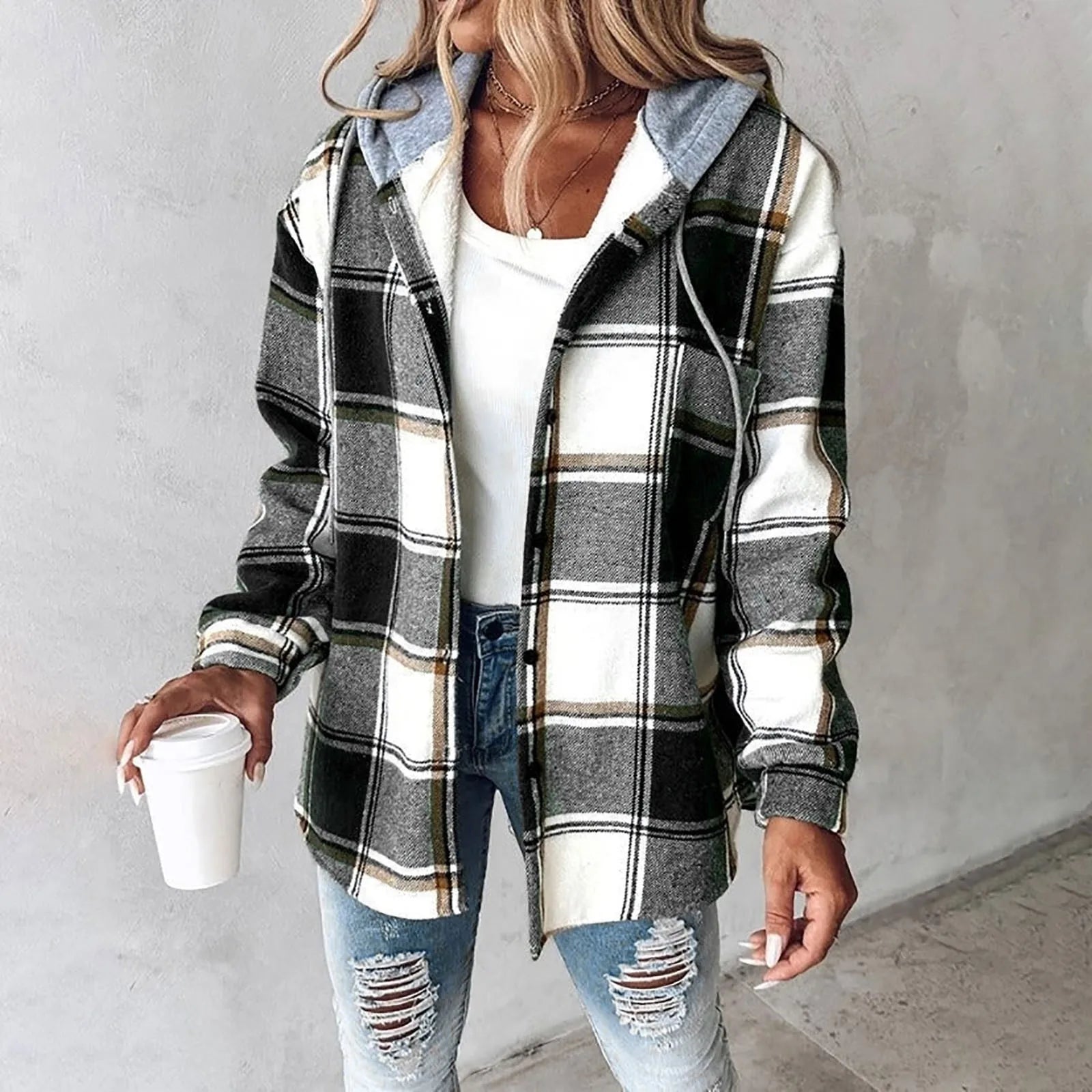 LARA CHECKERED OVERSHIRT WITH HOOD