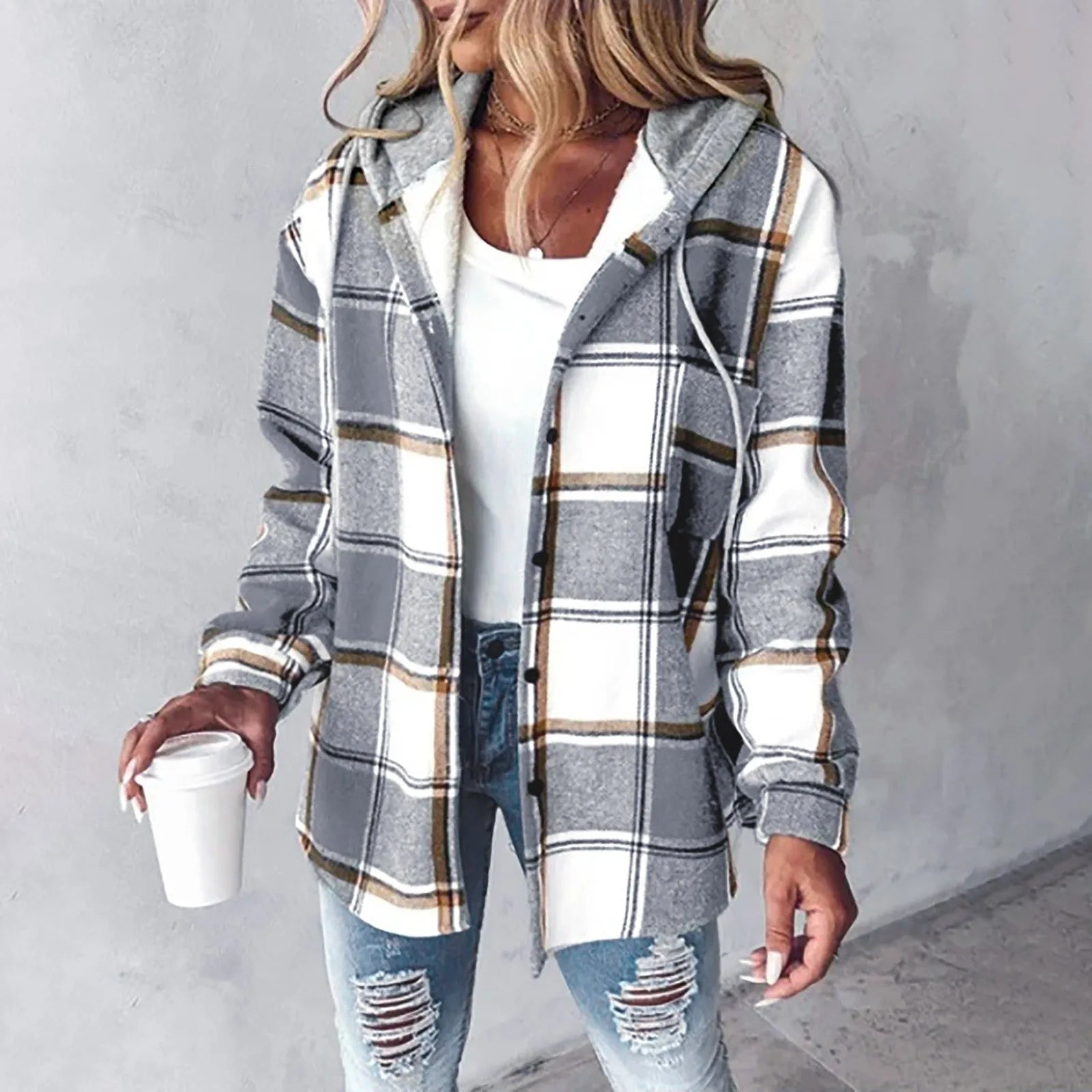 LARA CHECKERED OVERSHIRT WITH HOOD